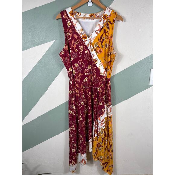 Cato Wrap Maxi Dress Womens Size XL Maroon Floral V-Neck Sleeveless Lined Summer - Picture 9 of 11